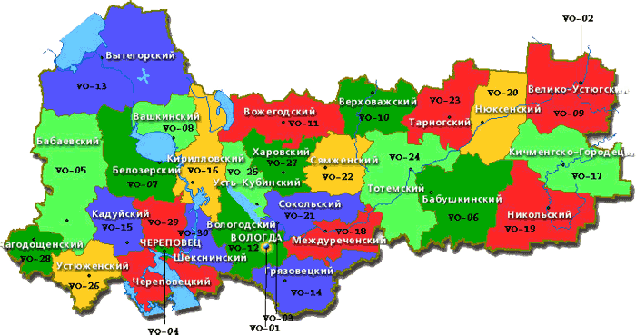 Карта районов Вологодской области